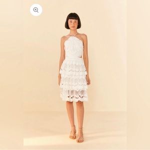 Farm Rio Richelieu Midi Dress - White Floral with Tiered Ruffles